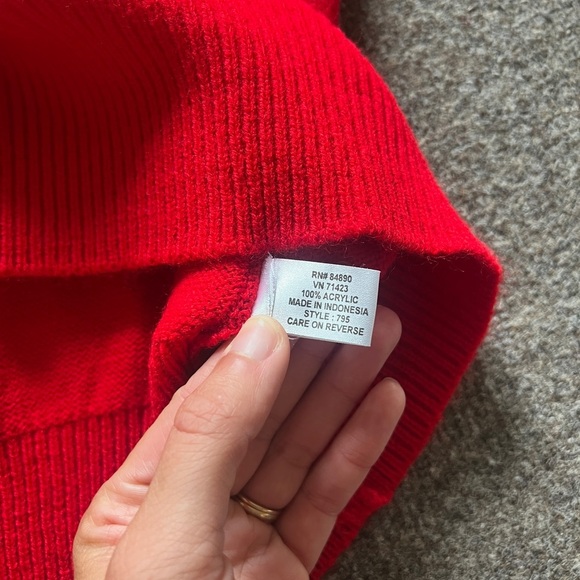 Vintage Haband Red V Neck Knit Long Sleeve Pullover Sweater Navy Trim Men’s XL - Picture 7 of 13